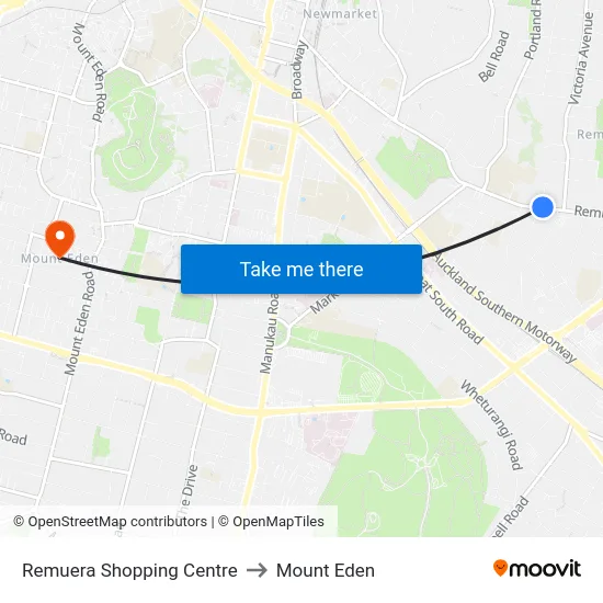 Remuera Shopping Centre to Mount Eden map