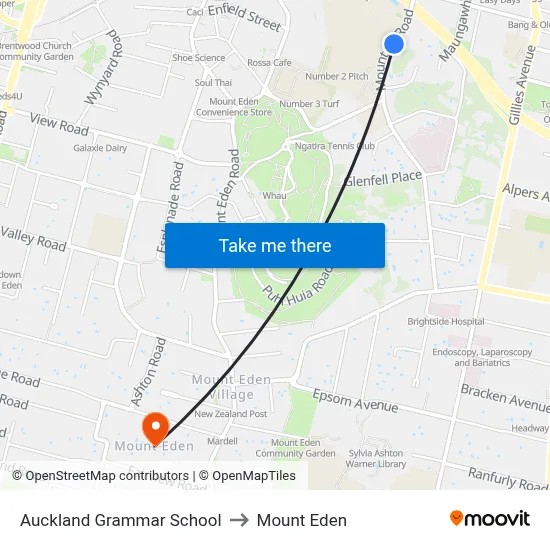 Auckland Grammar School to Mount Eden map