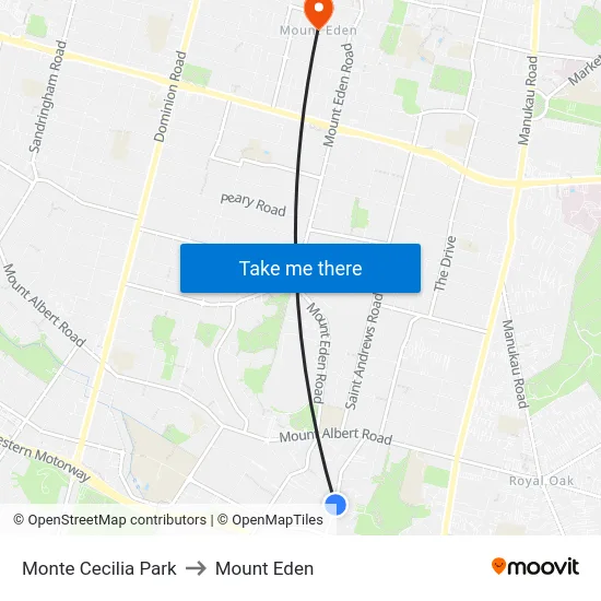 Monte Cecilia Park to Mount Eden map