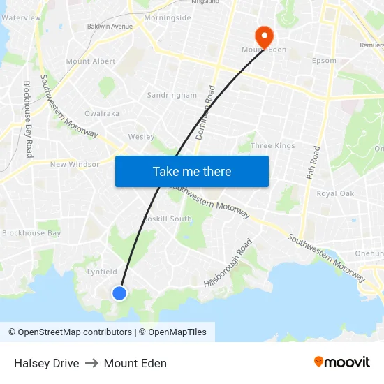 Halsey Drive to Mount Eden map