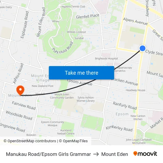 Manukau Road/Epsom Girls Grammar to Mount Eden map