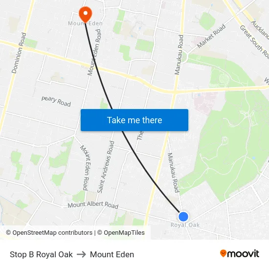 Stop B Royal Oak to Mount Eden map