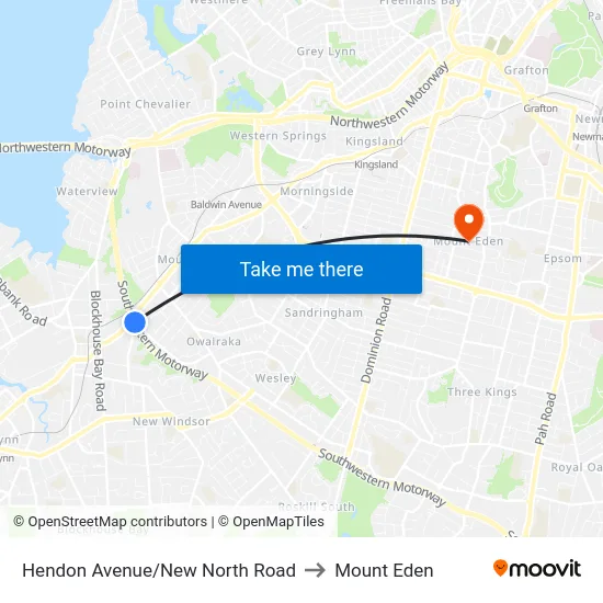 Hendon Avenue/New North Road to Mount Eden map