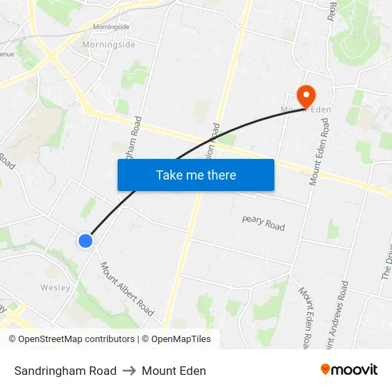 Sandringham Road to Mount Eden map