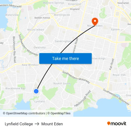 Lynfield College to Mount Eden map