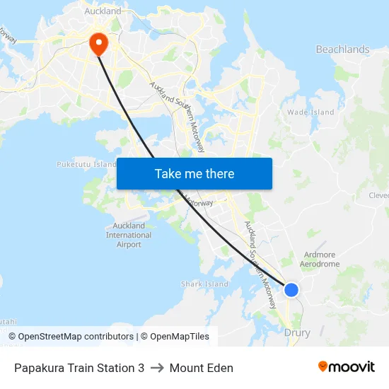 Papakura Train Station 3 to Mount Eden map