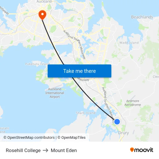 Rosehill College to Mount Eden map
