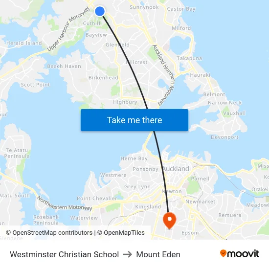 Westminster Christian School to Mount Eden map