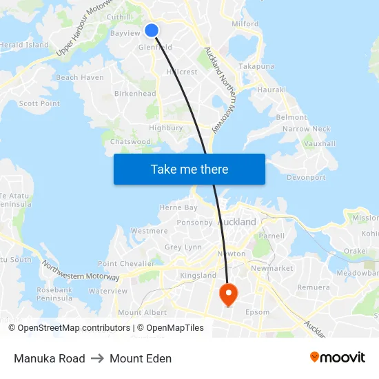 Manuka Road to Mount Eden map