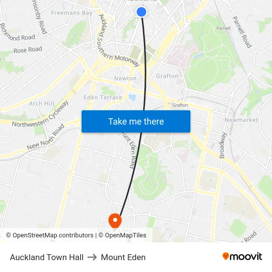 Auckland Town Hall to Mount Eden map
