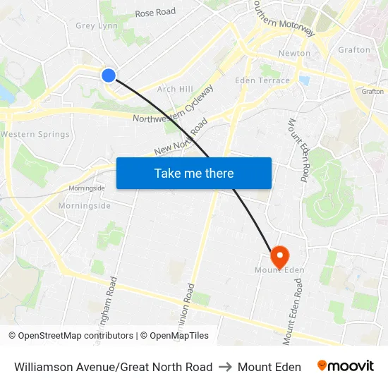 Williamson Avenue/Great North Road to Mount Eden map