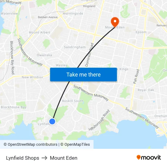 Lynfield Shops to Mount Eden map