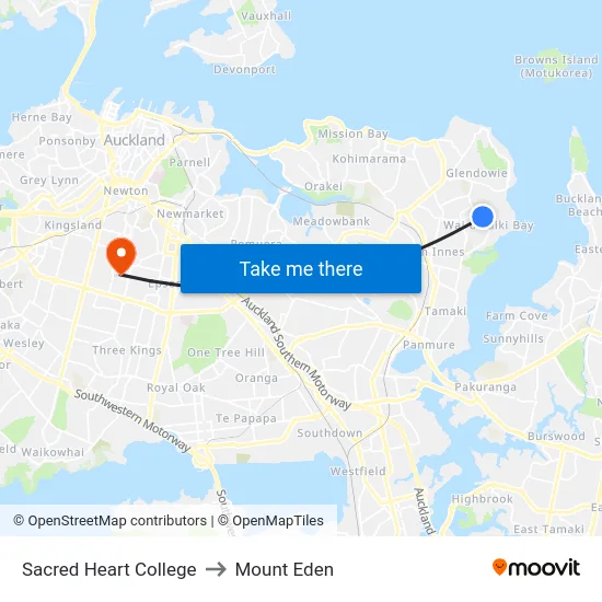 Sacred Heart College to Mount Eden map