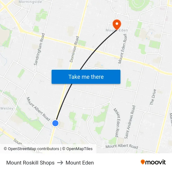 Mount Roskill Shops to Mount Eden map