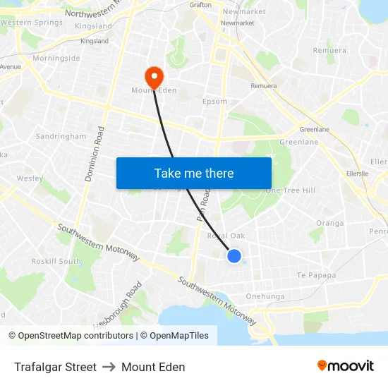 Trafalgar Street to Mount Eden map