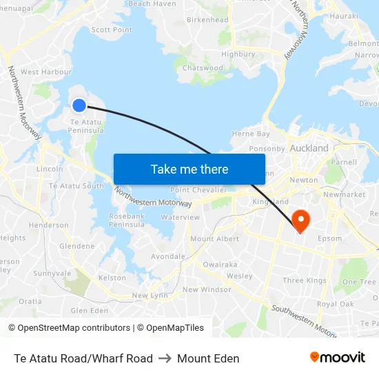 Te Atatu Road/Wharf Road to Mount Eden map
