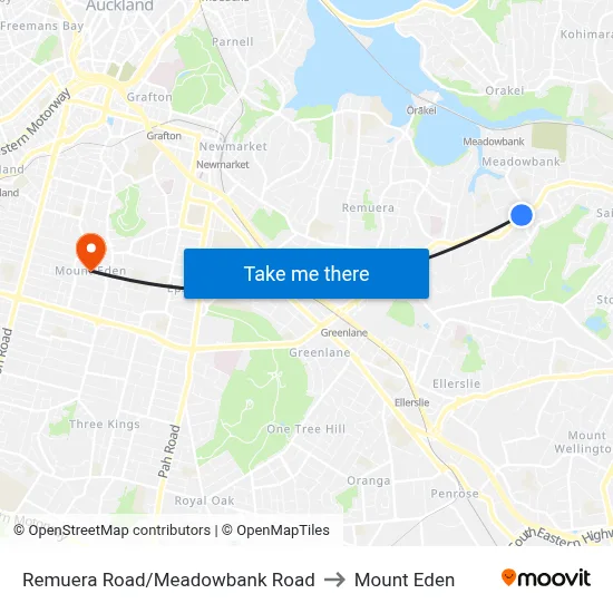 Remuera Road/Meadowbank Road to Mount Eden map