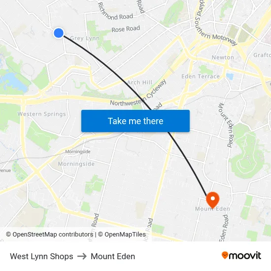 West Lynn Shops to Mount Eden map