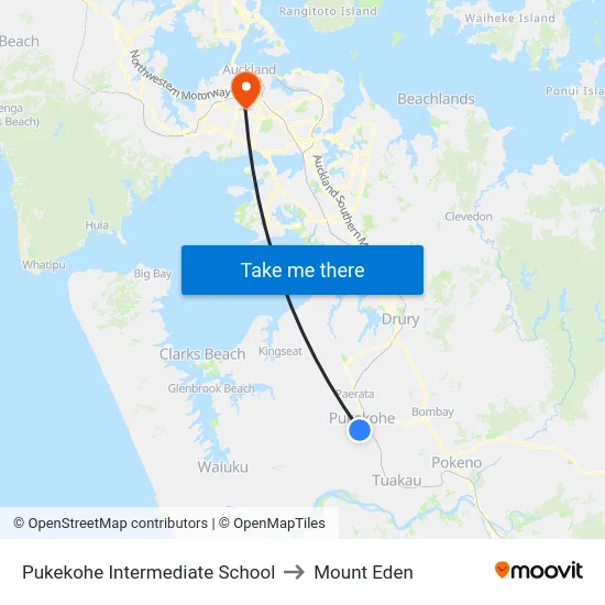 Pukekohe Intermediate School to Mount Eden map