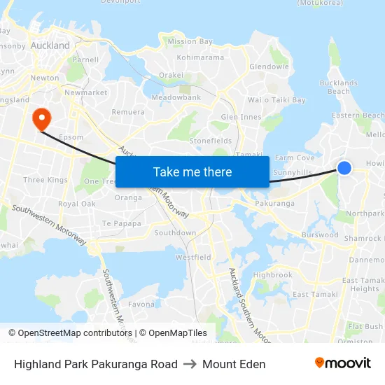 Highland Park Pakuranga Road to Mount Eden map