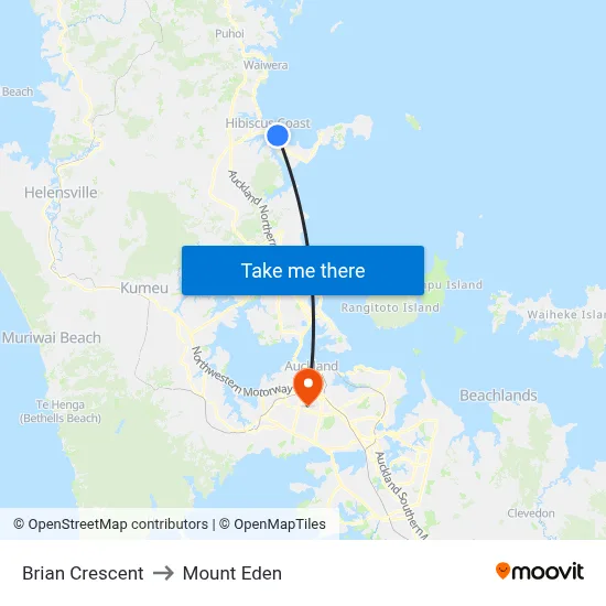 Brian Crescent to Mount Eden map
