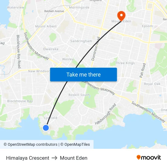 Himalaya Crescent to Mount Eden map