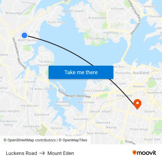 Luckens Road to Mount Eden map