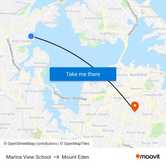 Marina View School to Mount Eden map