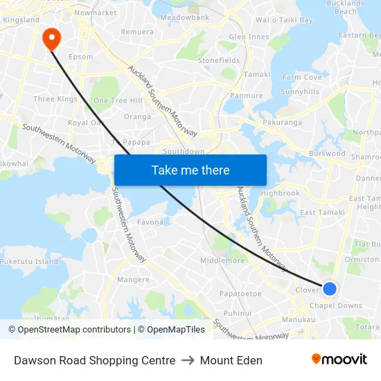 Dawson Road Shopping Centre to Mount Eden map