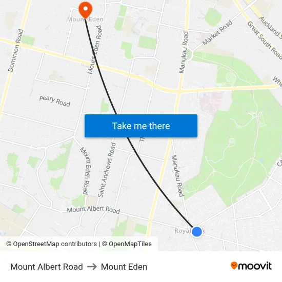 Mount Albert Road to Mount Eden map