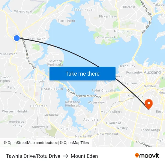 Tawhia Drive/Rotu Drive to Mount Eden map