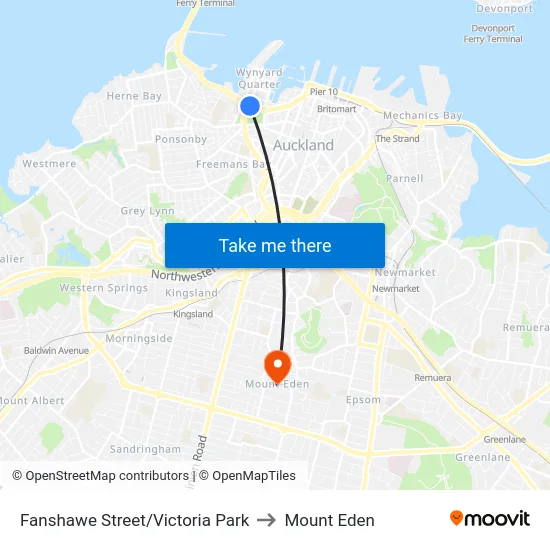 Fanshawe Street/Victoria Park to Mount Eden map
