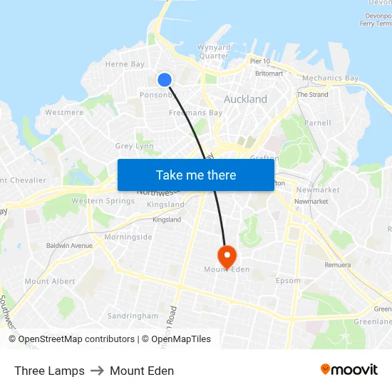 Three Lamps to Mount Eden map
