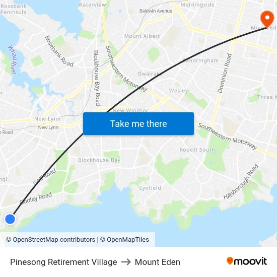 Pinesong Retirement Village to Mount Eden map