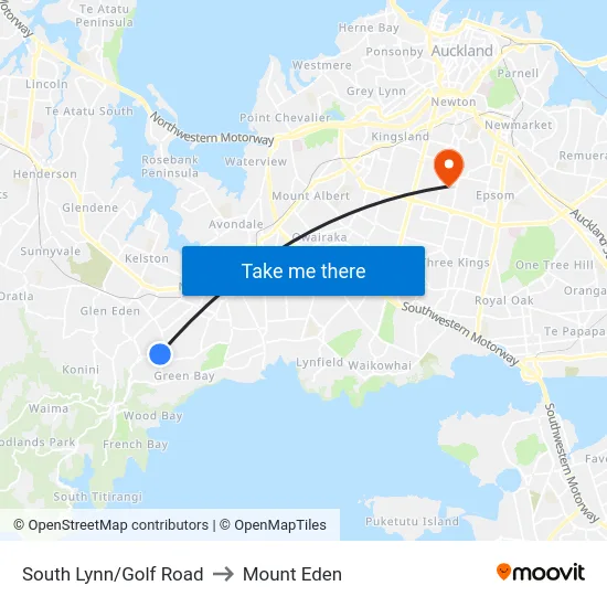 South Lynn/Golf Road to Mount Eden map