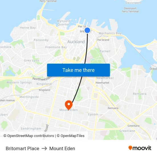 Britomart Place to Mount Eden map