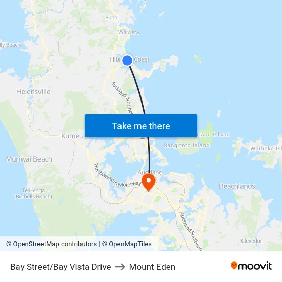 Bay Street/Bay Vista Drive to Mount Eden map