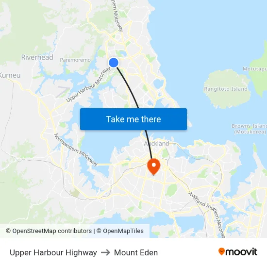 Upper Harbour Highway to Mount Eden map