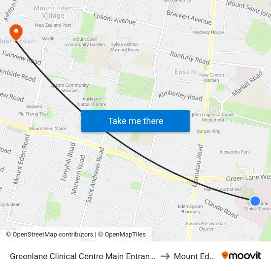 Greenlane Clinical Centre Main Entrance to Mount Eden map