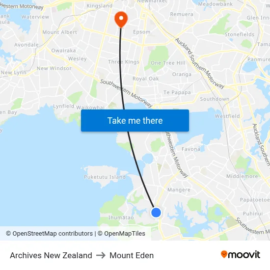 Archives New Zealand to Mount Eden map