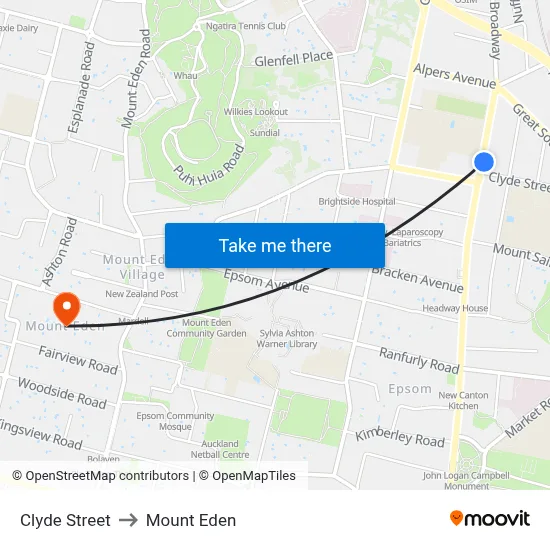 Clyde Street to Mount Eden map
