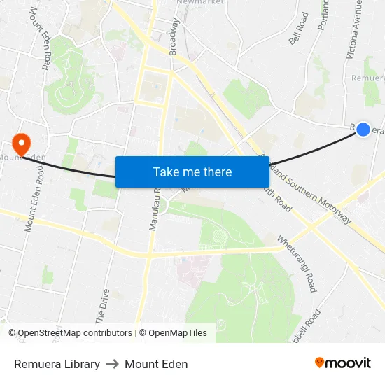 Remuera Library to Mount Eden map