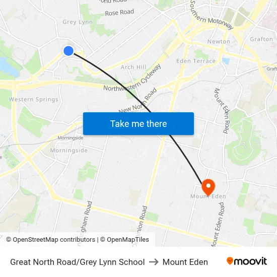 Great North Road/Grey Lynn School to Mount Eden map