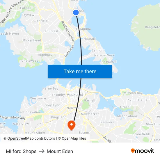 Milford Shops to Mount Eden map