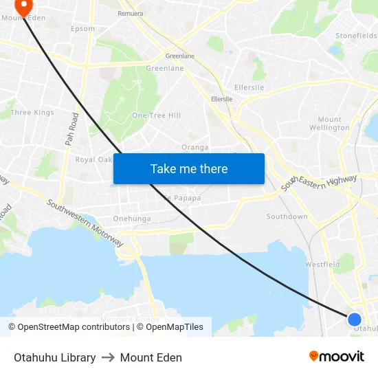 Otahuhu Library to Mount Eden map