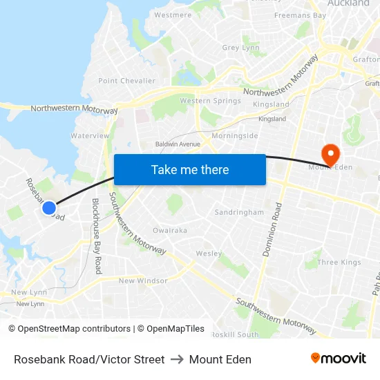 Rosebank Road/Victor Street to Mount Eden map