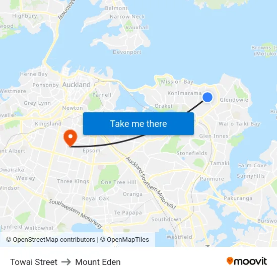 Towai Street to Mount Eden map