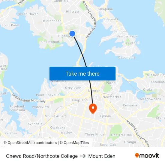 Onewa Road/Northcote College to Mount Eden map