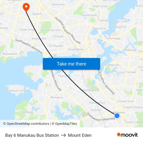 Bay 6 Manukau Bus Station to Mount Eden map