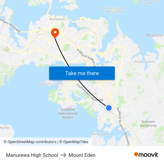 Manurewa High School to Mount Eden map